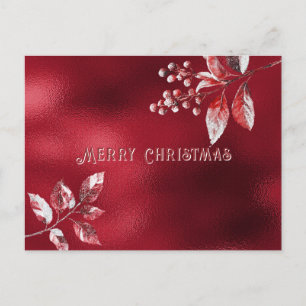 Schneebedeckte rote Blätter Weihnachtsfeiertag Postkarte