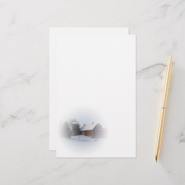Schneebedeckte Rote Winterlandschaft Briefpapier (Vorderseite/Rückseite Beispiel)