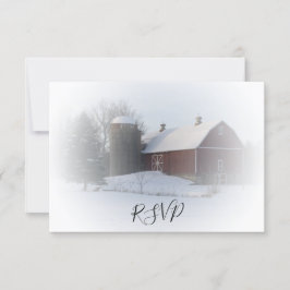 Schneebedeckte Scheune und Silo Winter Wedding UAW RSVP Karte