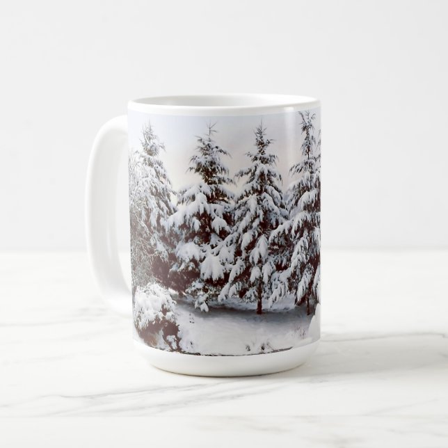Schneebedeckte Tannenbäume Tasse (Vorderseite Links)