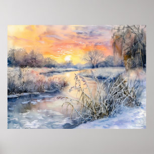Schneebedeckte Ufer der Havel Havelland Aquarell Poster