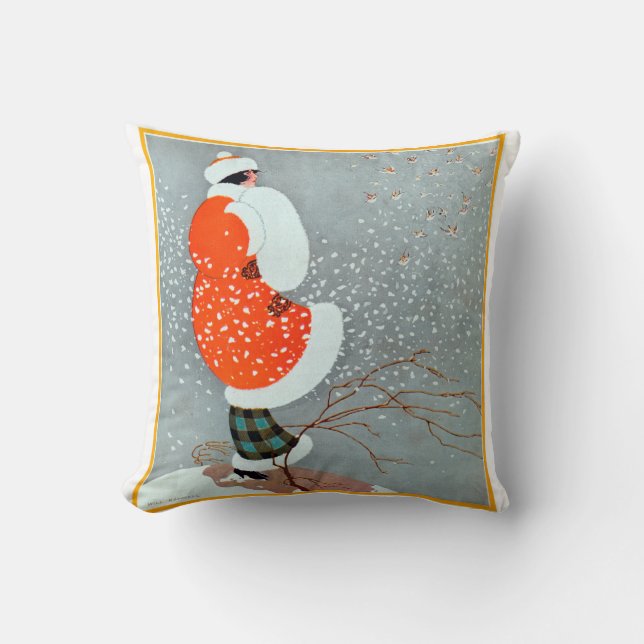 Schneebedeckte Vintage 1920er Kissen (Vorderseite)