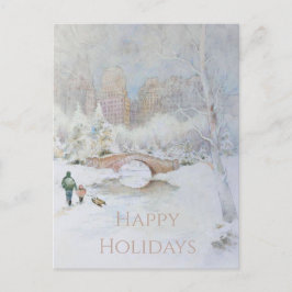 Schneebedeckte Wasserfarbenlandschaft New Yorks Postkarte