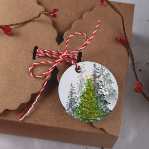 Schneebedeckte Weihnachtsbaum-Geschenkanhänger Geschenkanhänger
