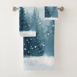 Schneebedeckte Weihnachtsbäume  Badhandtuch Set