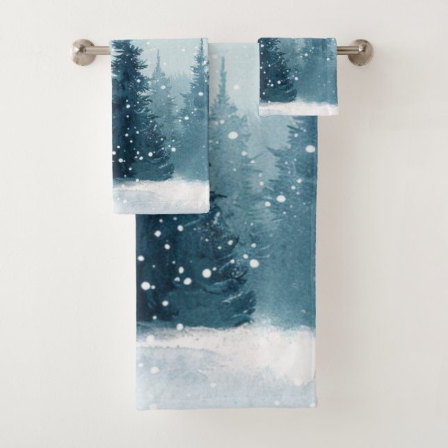 Schneebedeckte Weihnachtsbäume  Badhandtuch Set (Insitu)