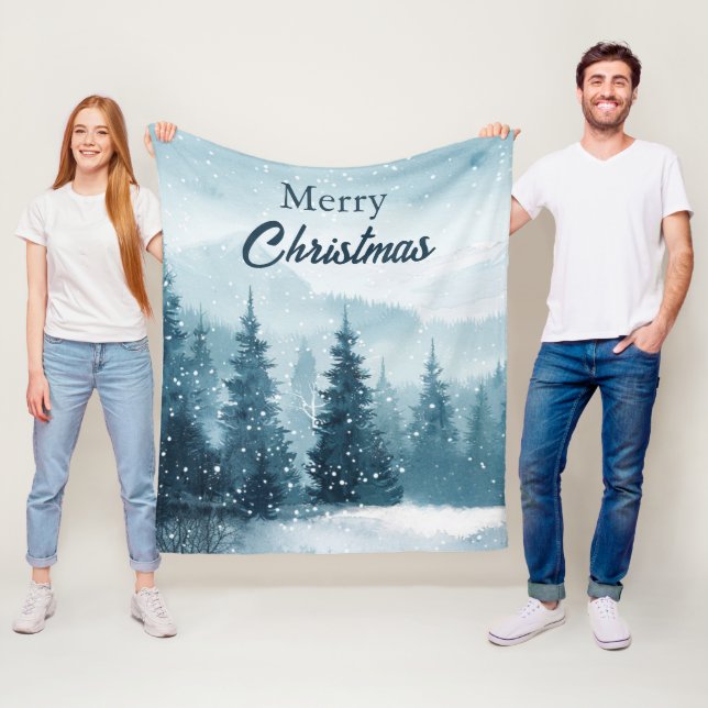 Schneebedeckte Weihnachtsbäume  Fleecedecke (Beispiel)