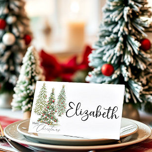 Schneebedeckte Weihnachtsbäume Platzkarte