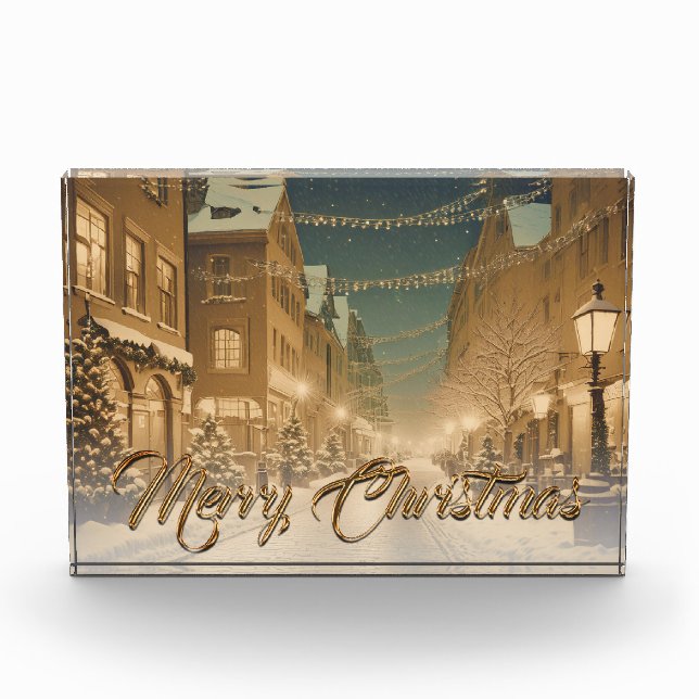 Schneebedeckte Weihnachtsstraßen in der Innenstadt Fotoblock (Vorderseite)