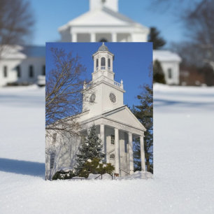 Schneebedeckte weiße Kirche Winter Neuengland Postkarte