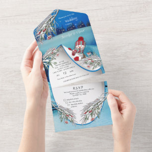 Schneebedeckte Winter-Fantasie-Hochzeitseinladung All In One Einladung