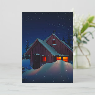 Schneebedeckte Winternacht-Szene einer Hütte Einladung