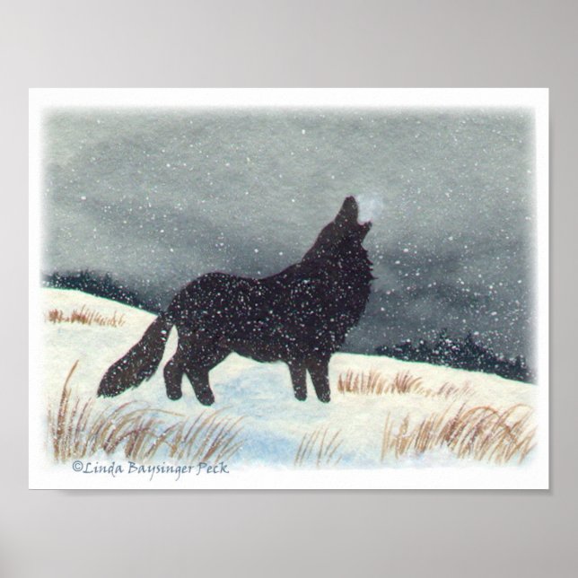 Schneebedeckte Wolf Aquarellmalerei Poster (Vorne)