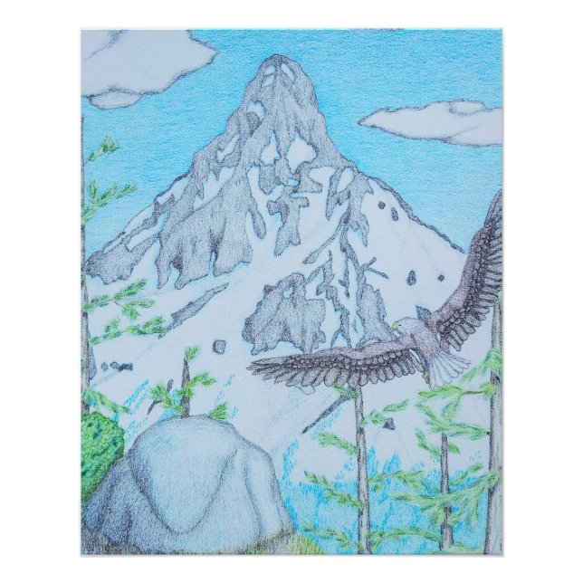 Schneebedeckter Berg & Adler Poster (Vorderseite)