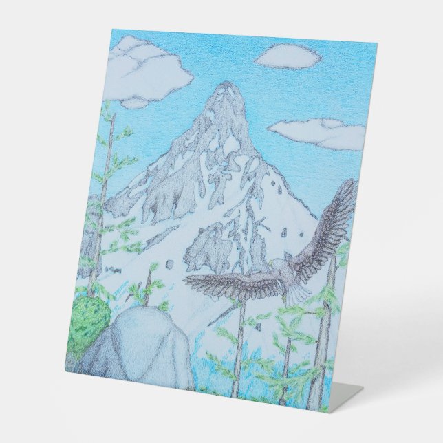 Schneebedeckter Berg & Adler Sockelschild (Vorderseite)