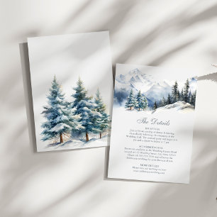 Schneebedeckter Berg & Kiefern Hochzeits-Detailkar Einladung