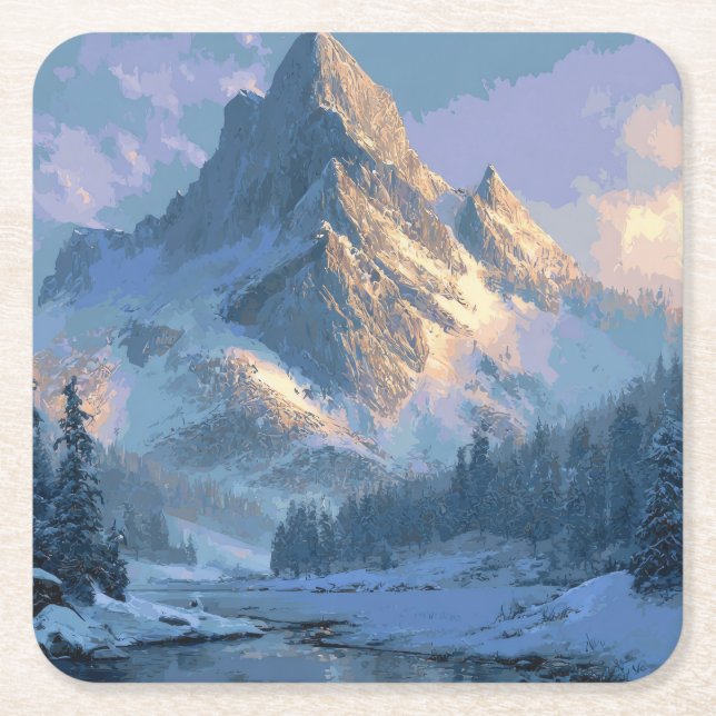 Schneebedeckter Berg Rechteckiger Pappuntersetzer (Vorderseite)