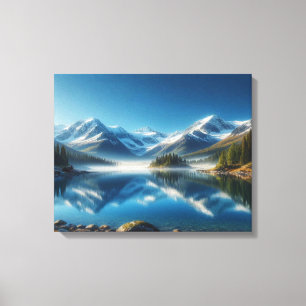 Schneebedeckter Bergsee auf Leinwand