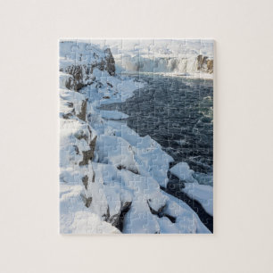 Schneebedeckter Godafoss-Wasserfall Puzzle