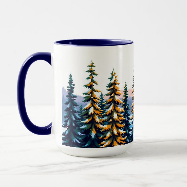 Schneebedeckter Kiefernwald Yellowstone Winter Äst Tasse (Links)