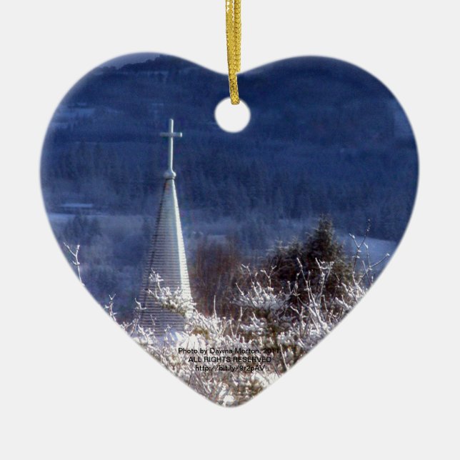 schneebedeckter Kirche Steeple Keramikornament (Vorne)
