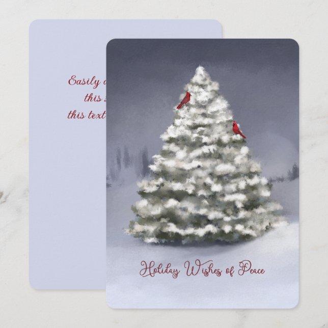 Schneebedeckter Pinienbaum Zwei Kardinäle Weihnach (Vorne/Hinten)