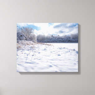 Schneebedeckter Teich und Wälder in Salem Hills Leinwanddruck