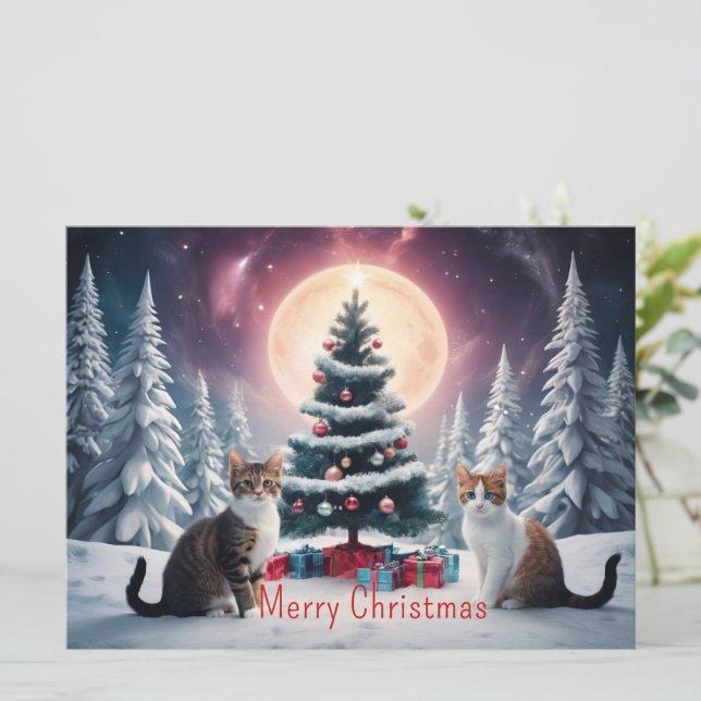 Schneebedeckter Weihnachtsbaum mit Katzen (Stehend Vorderseite)