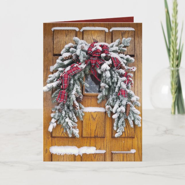 schneebedeckter Weihnachtskiefer Feiertagskarte (Vorderseite)