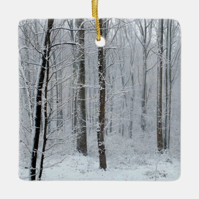 Schneebedeckter Weißpappelwald Keramikornament (Vorderseite)