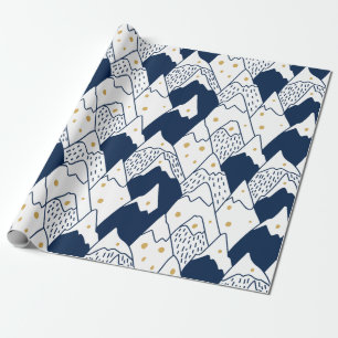 Schneebedecktes Bergmuster Schwarz Gold Festlich Geschenkpapier