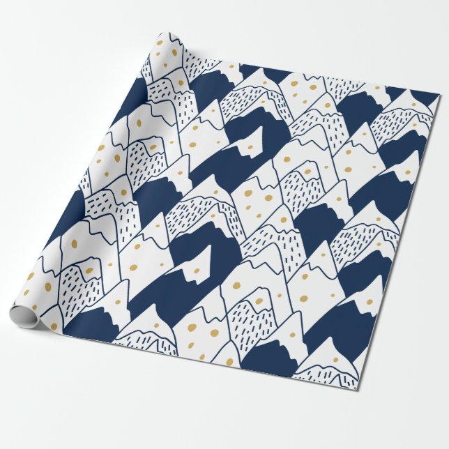 Schneebedecktes Gebirgsmuster Schwarzes Gold Festi Geschenkpapier (Ungerollt)