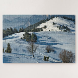 Schneebedecktes landschaftliches Bergpuzzle Puzzle