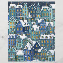 Schneebedecktes Winterdorf Blaue Häuser Scrapbook