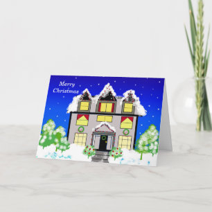 Schneebedecktes Winterfamilienheim Feiertagskarte