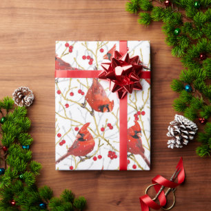 Schneebeere Kardinäle + Winterbeeren Weihnachten Geschenkpapier