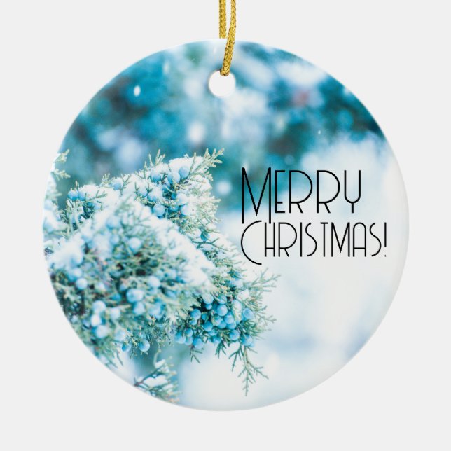 Schneebeeren Winterschmuck Keramik Ornament (Vorne)