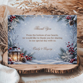 Schneebeleuchtete Laternen unter dem winterlichen Dankeskarte