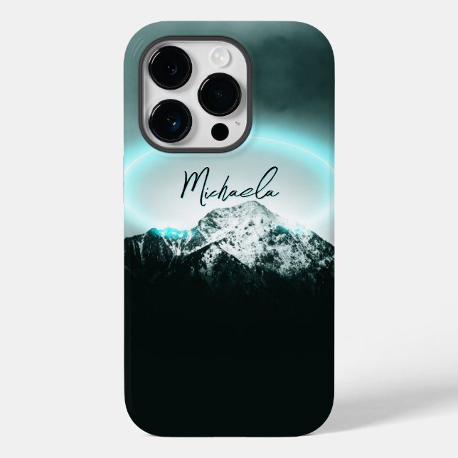 Schneeberg mysteriös blaues Neonlicht-Monogramm Case-Mate iPhone Hülle (Rückseite)