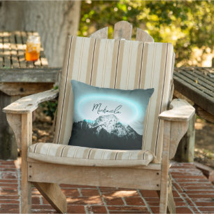 Schneeberg mysteriös blaues Neonlicht-Monogramm Kissen