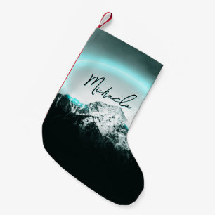 Schneeberg mysteriös blaues Neonlicht-Monogramm Kleiner Weihnachtsstrumpf