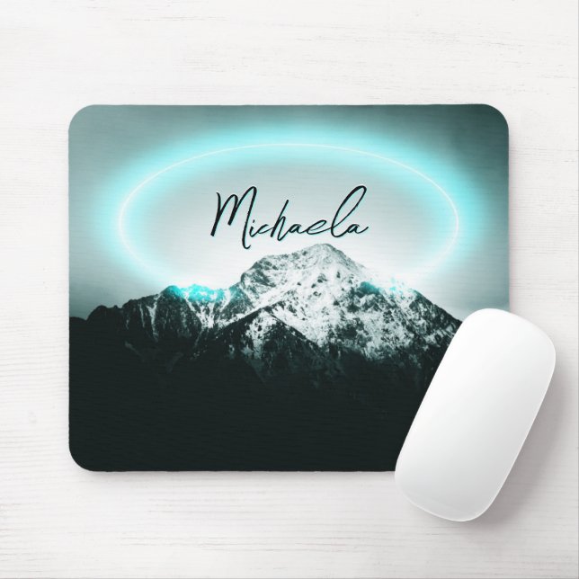 Schneeberg mysteriös blaues Neonlicht-Monogramm Mousepad (Mit Mouse)