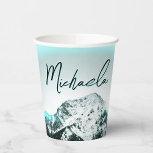 Schneeberg mysteriös blaues Neonlicht-Monogramm Pappbecher