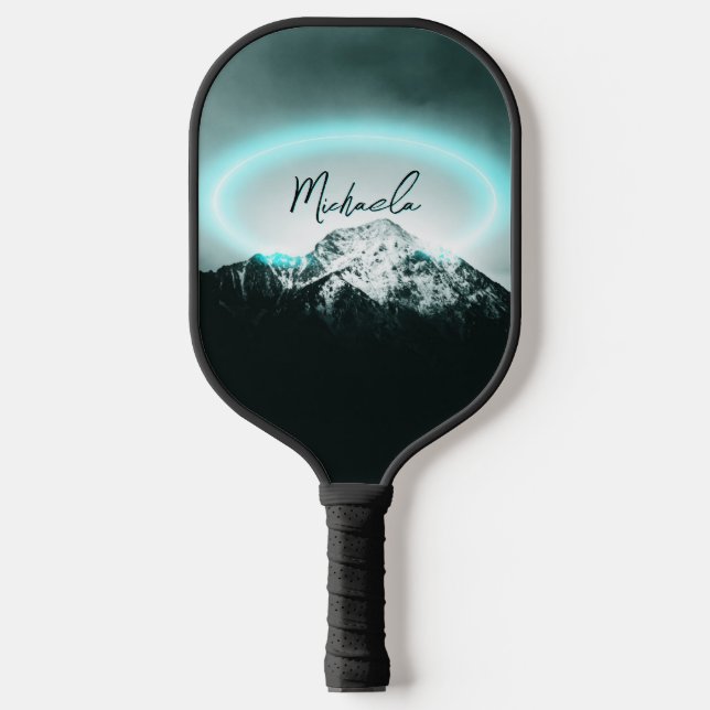 Schneeberg mysteriös blaues Neonlicht-Monogramm Pickleball Schläger (Vorderseite)