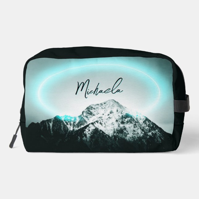 Schneeberg mysteriös blaues Neonlicht-Monogramm Waschbeutel (Rückseite)