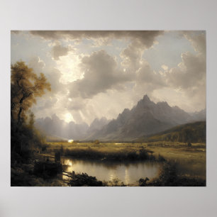 Schneebergbild am See - Vintage Kunst Poster