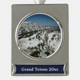 Schneeberge Gipfel des Großen Tetons I Fotografie Banner-Ornament Silber