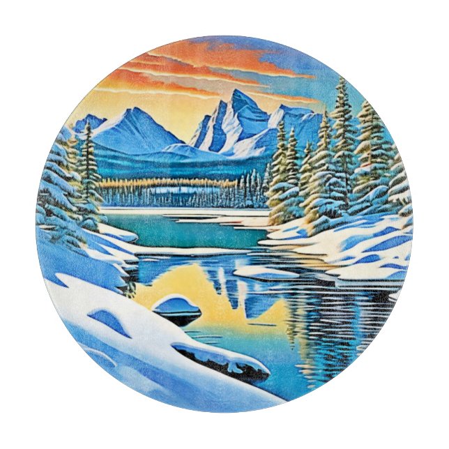 Schneeberge Reflektion Schneidebrett (Vorderseite)