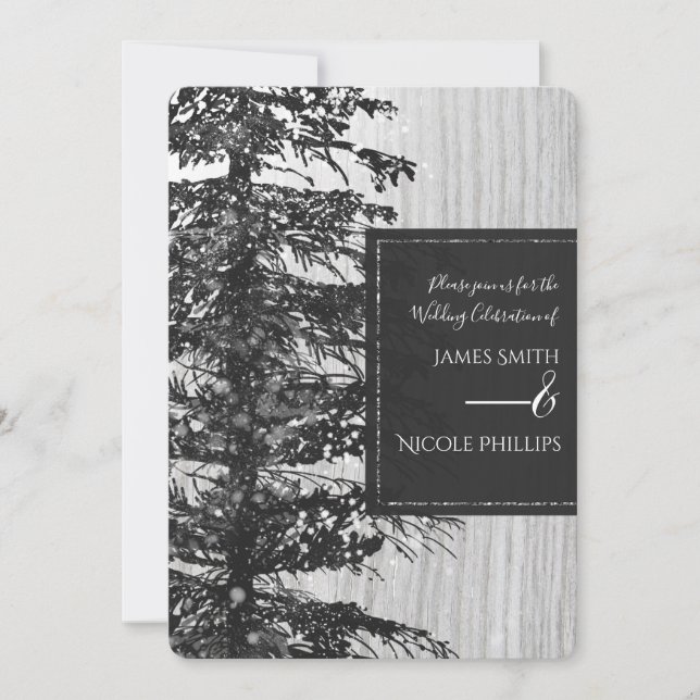 Schneebergwerk Rustikaler Wald Winterhochzeit Einladung (Vorderseite)