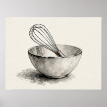 Schneebesen und Schüssel Backen Wandkunst Küchenpo